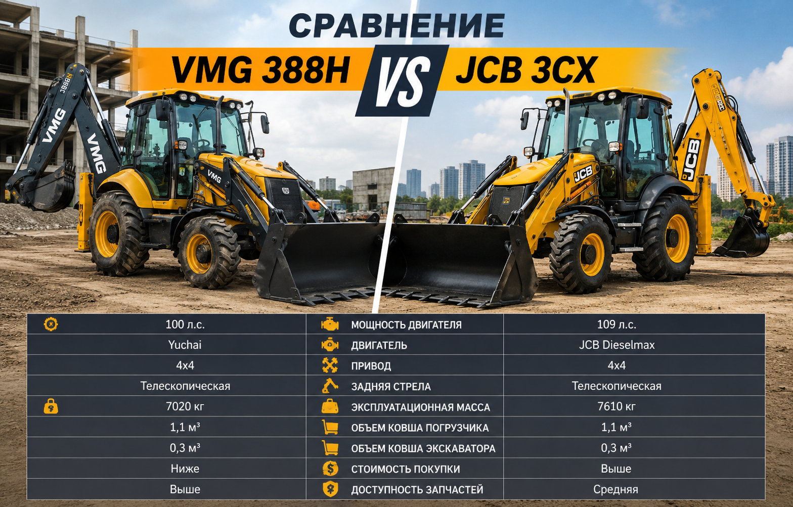 Сравнение VMG 388H и JCB 3CX